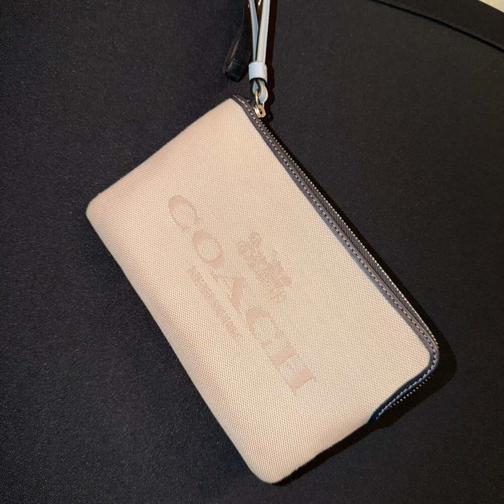 Coach Horse And Carriage Jacquard Corner Zip Wristlet